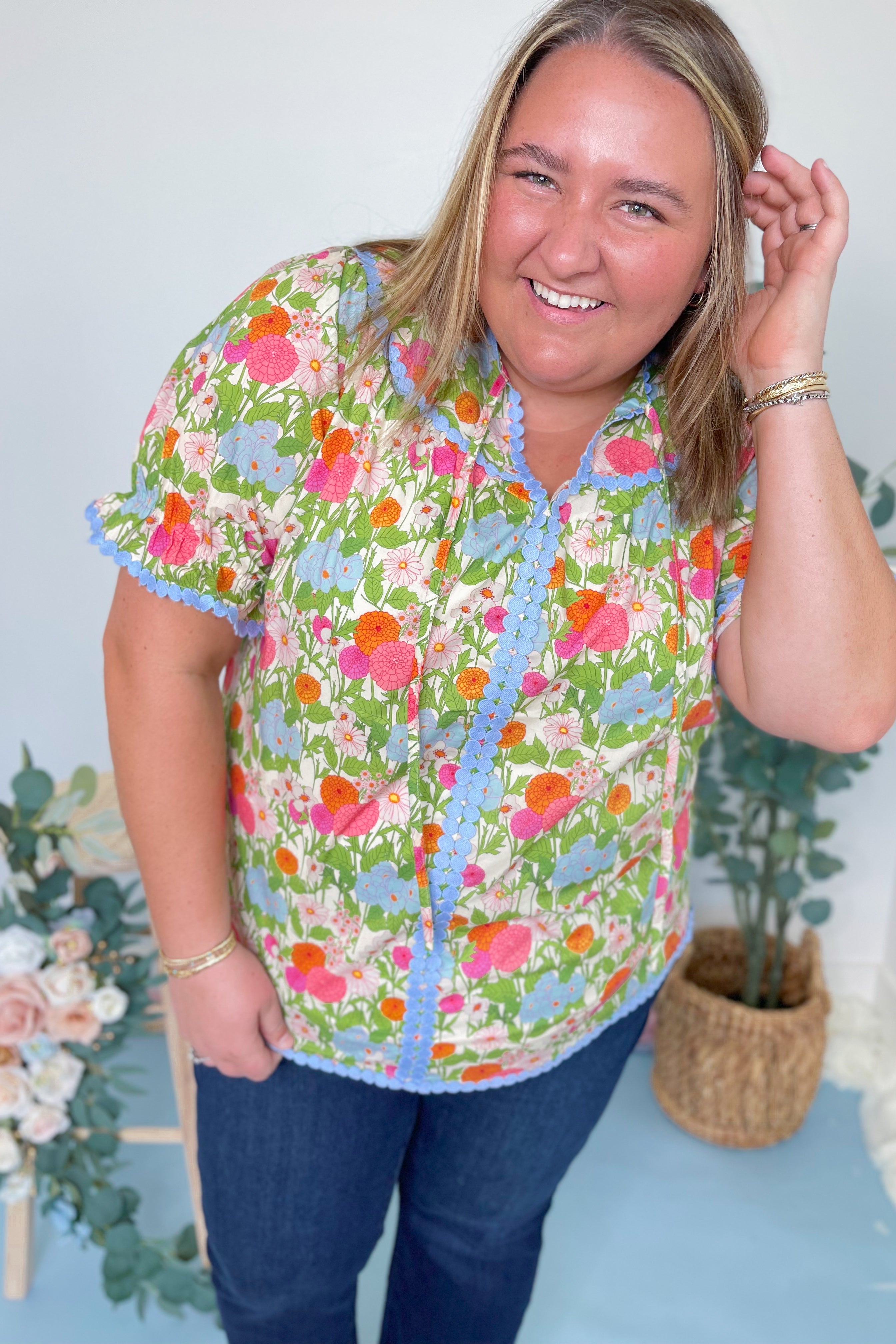 Kinlee Floral Medallion Puff Sleeve Top - Be You Boutique