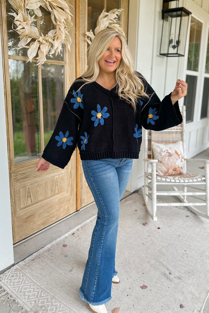 Emmett V Neck Floral Chenille Pullover Sweater - Be You Boutique