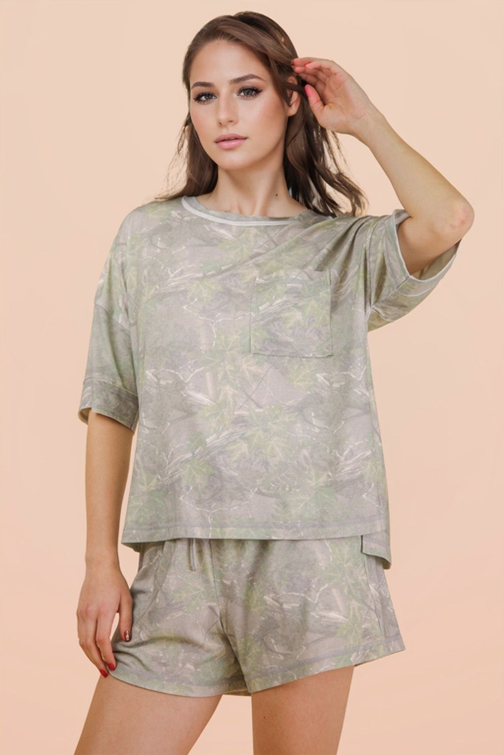 Sam Camo casual short set by VERY J, featuring 152 camo shorts with a relaxed fit and stylish design.