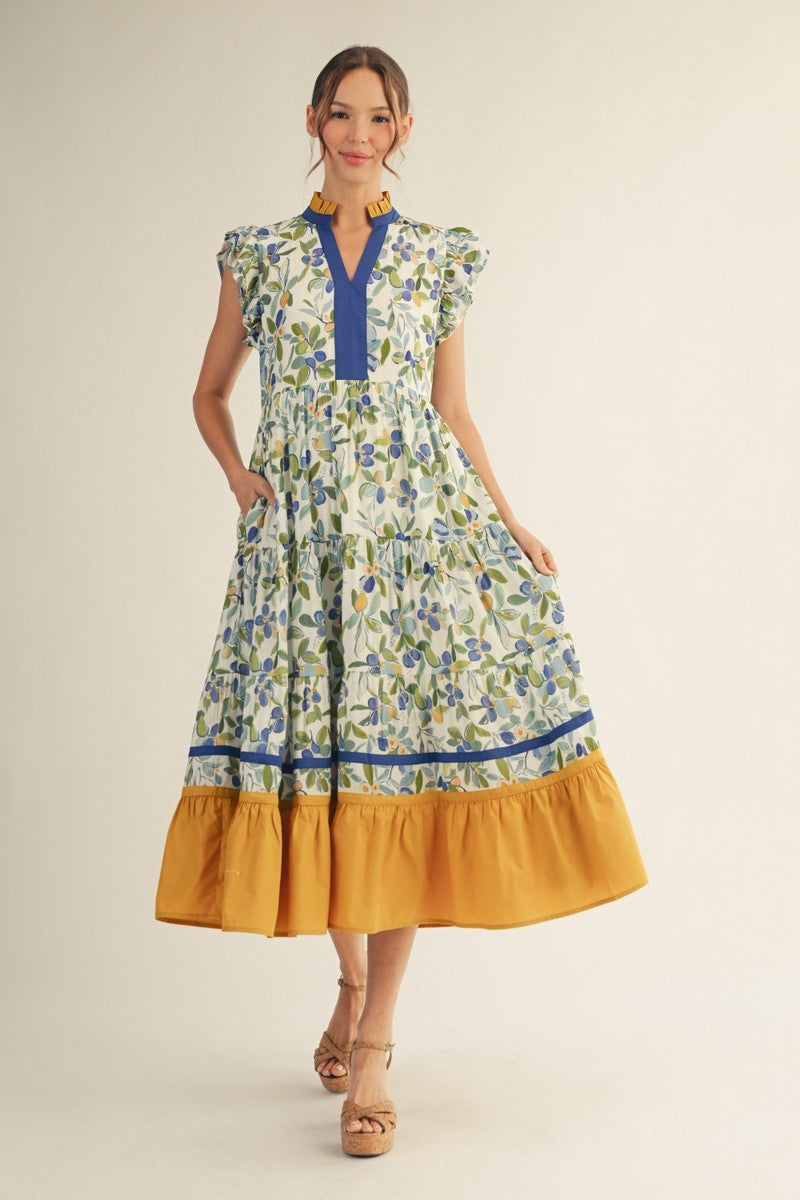 JODIFL Kendall Royal Ruffled Cap Sleeves Dress in elegant fabric, featuring ruffled details and a classic dressy style.