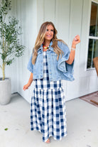 Wishlist Fred denim cape jacket, stylish 140 outerwear piece with classic denim fabric and modern design details.