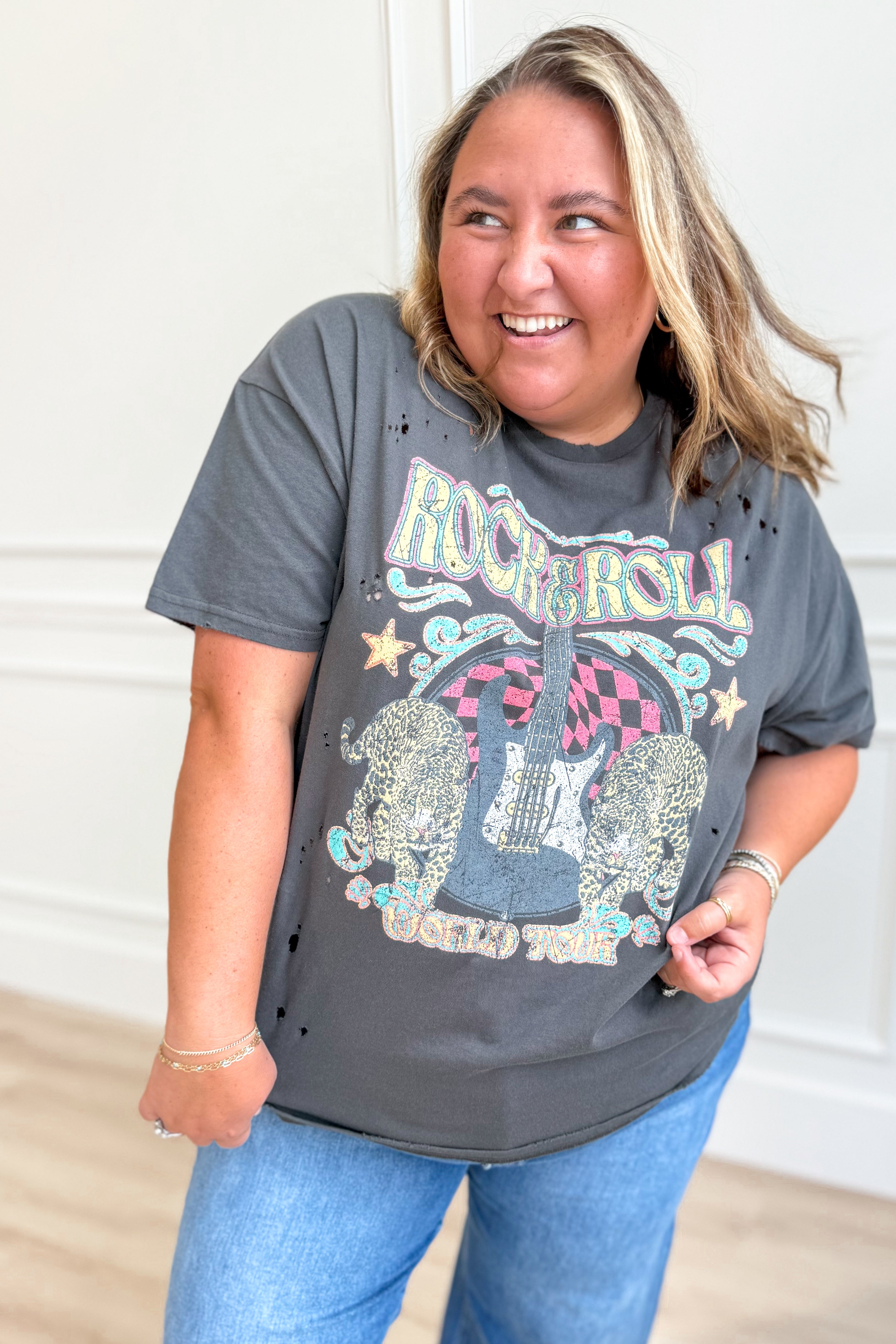 Rock It Out Distressed Graphic T-Shirt - Be You Boutique
