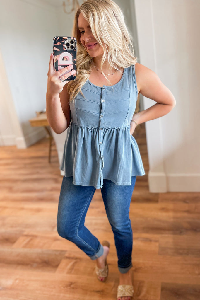 Emily Washed Button Down Knit Tank Top - Be You Boutique