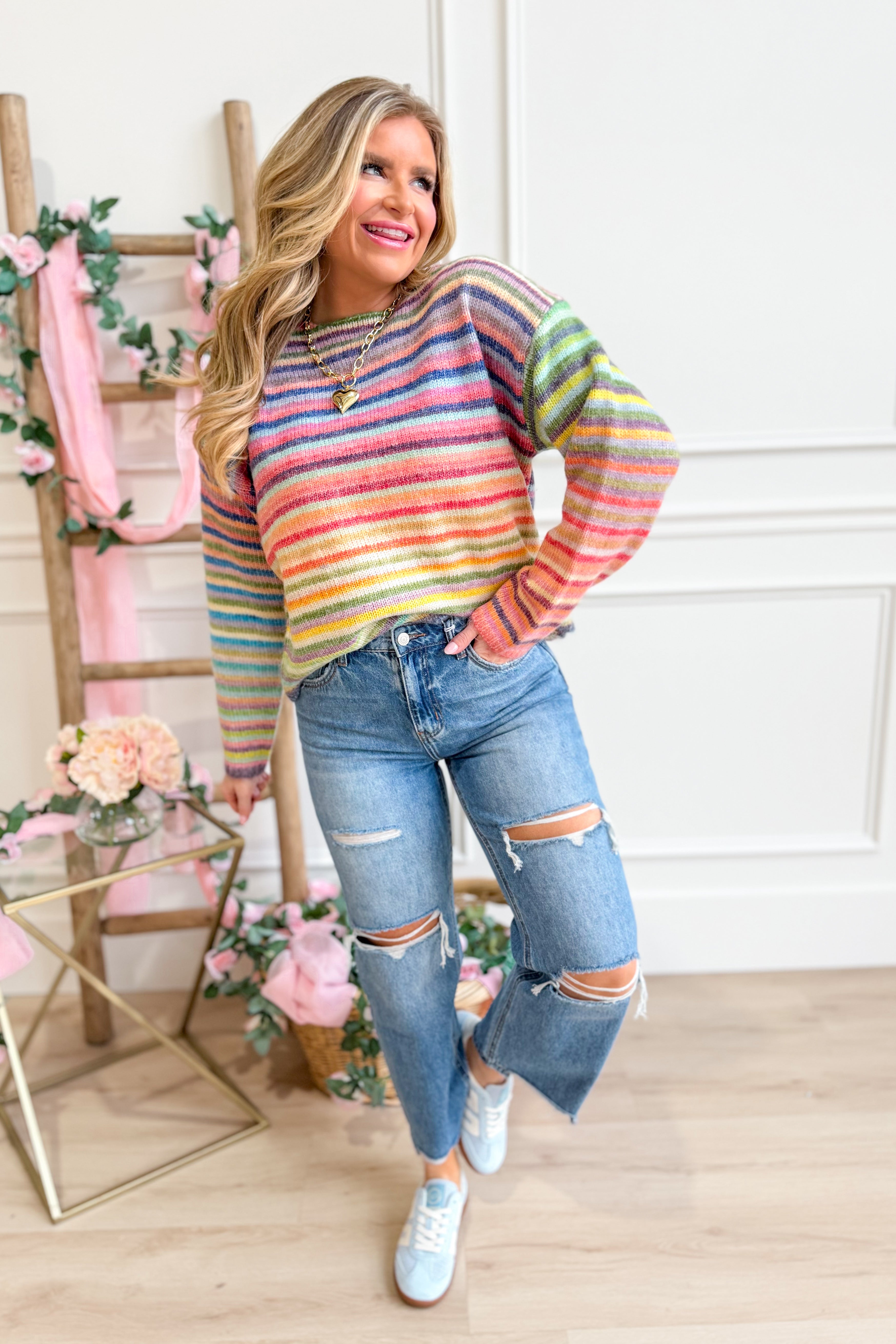 Sophie Multi Striped Round Neck Sweater - Be You Boutique