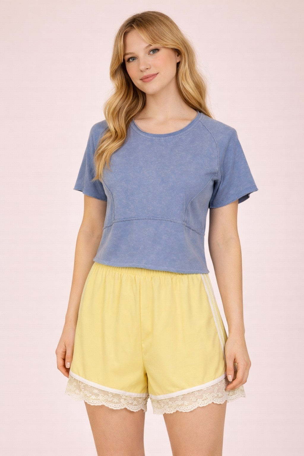 Olivia Denim Mineral Washed Short Sleeve Top by VERY J, casual denim top with a relaxed fit and short sleeves.