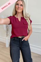 Courtney Split Neck Back Button Top - Be You Boutique