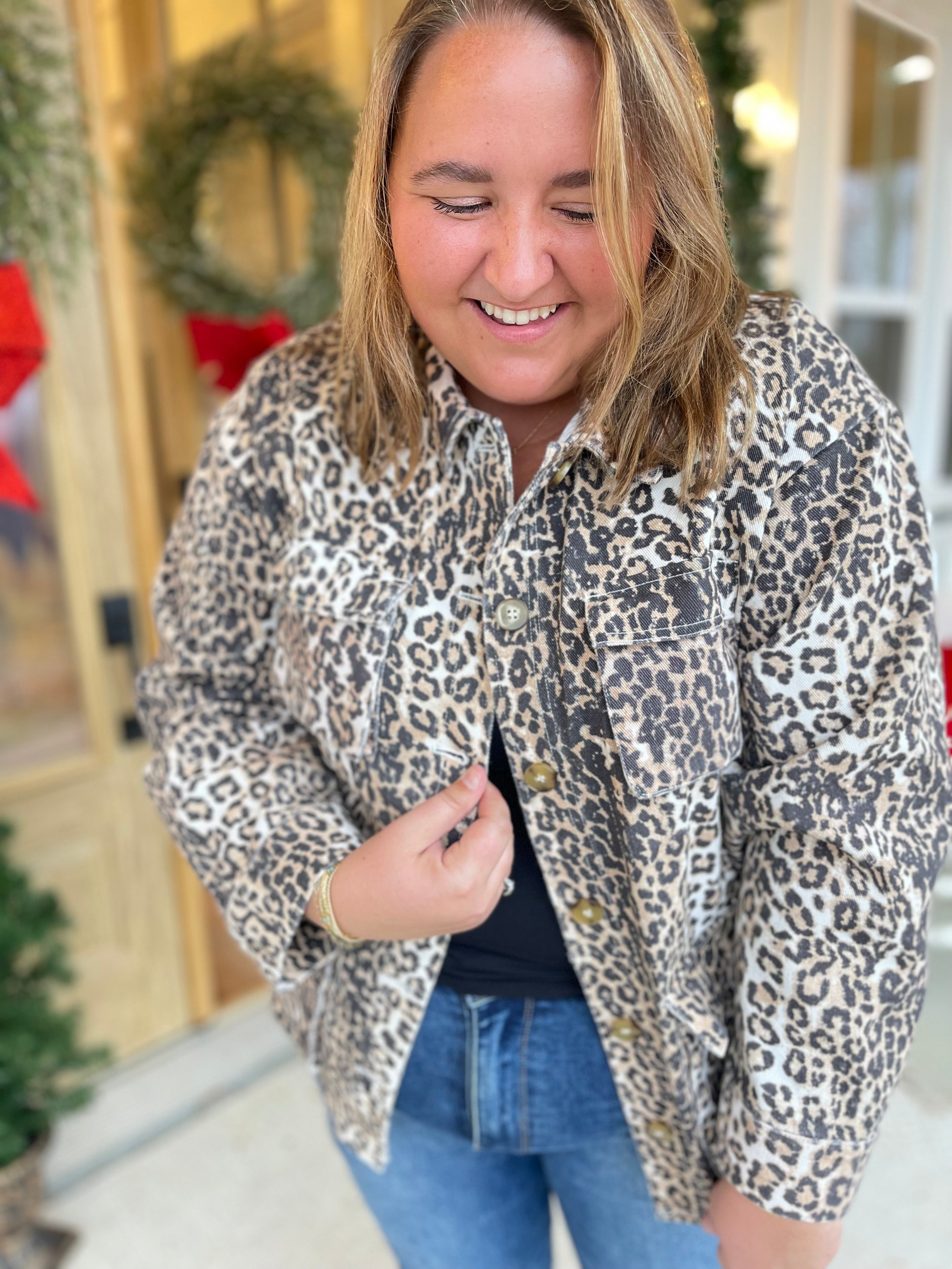 Fancy Animal Print Denim Long Sleeve Jacket - Be You Boutique