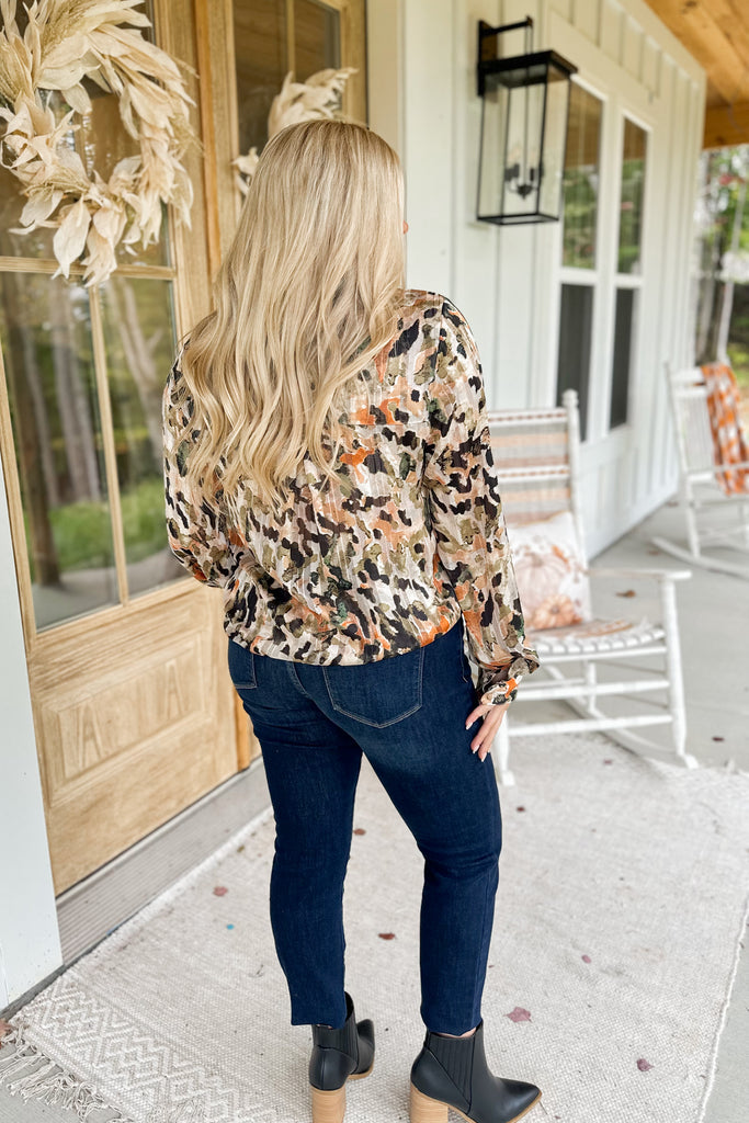 Bentley Water Color Printed Button Down Blouse Top - Be You Boutique