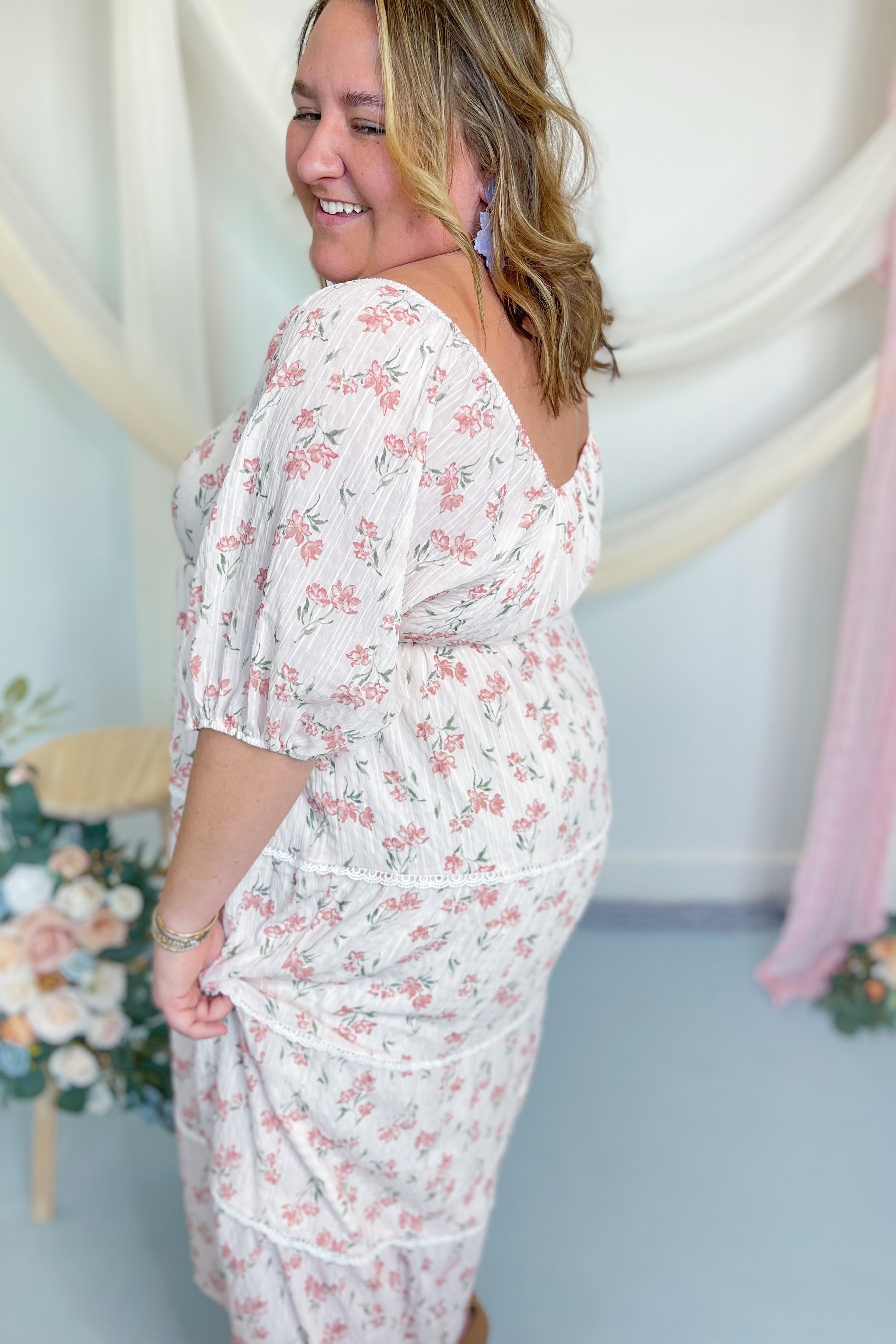 Sharon Floral Square Neck Line Midi Dress - Be You Boutique