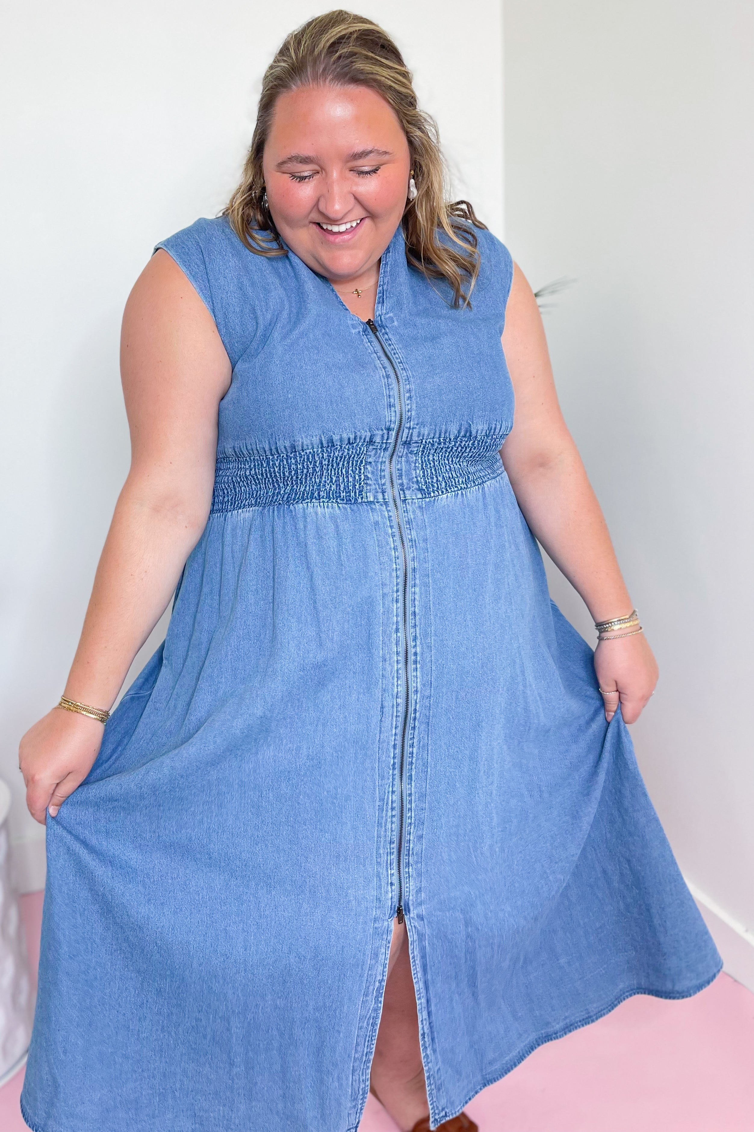 Lena V Neck Sleeveless Zippered Midi Dress - Be You Boutique