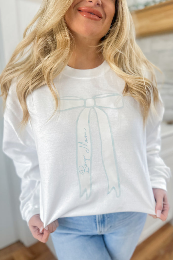 Dainty Blue Bow for MOM Long Sleeve Crew Neck Sweatshirt - Be You Boutique