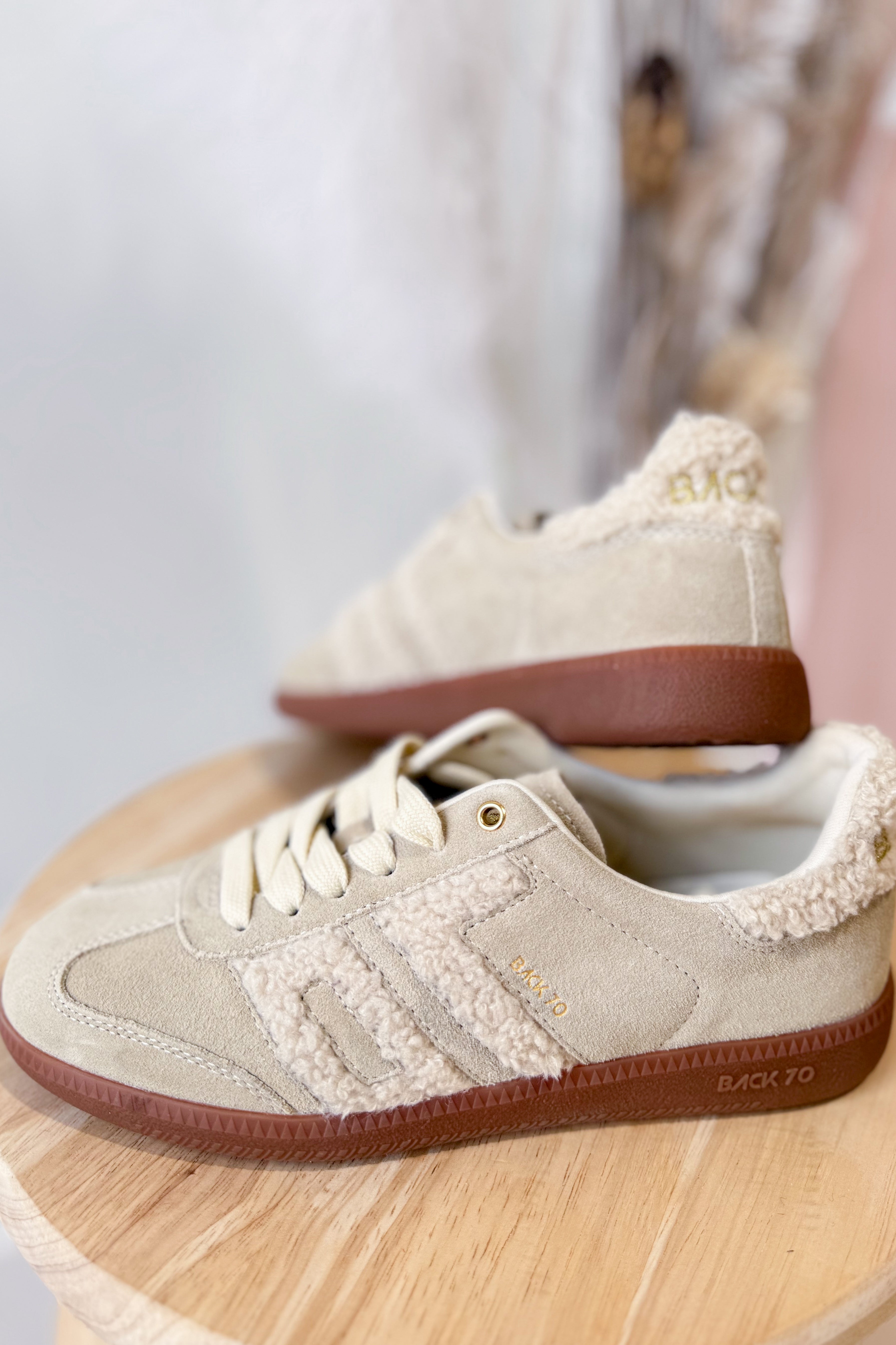 BACK70 Cloud Sneakers in Taupe Sherpa - Be You Boutique