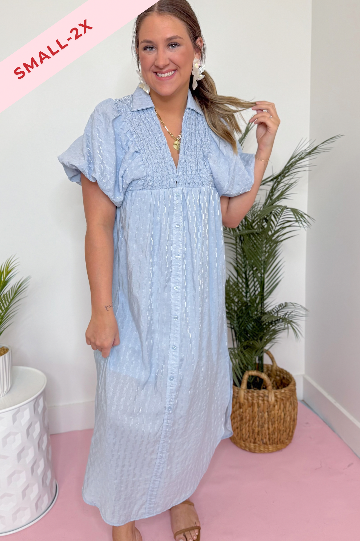 Sophia Textured Button Up Midi Dress - Be You Boutique