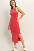 HYFVE Miley Mineral Washed Midi Dress, casual sleeveless dress with a relaxed fit and soft mineral wash finish.