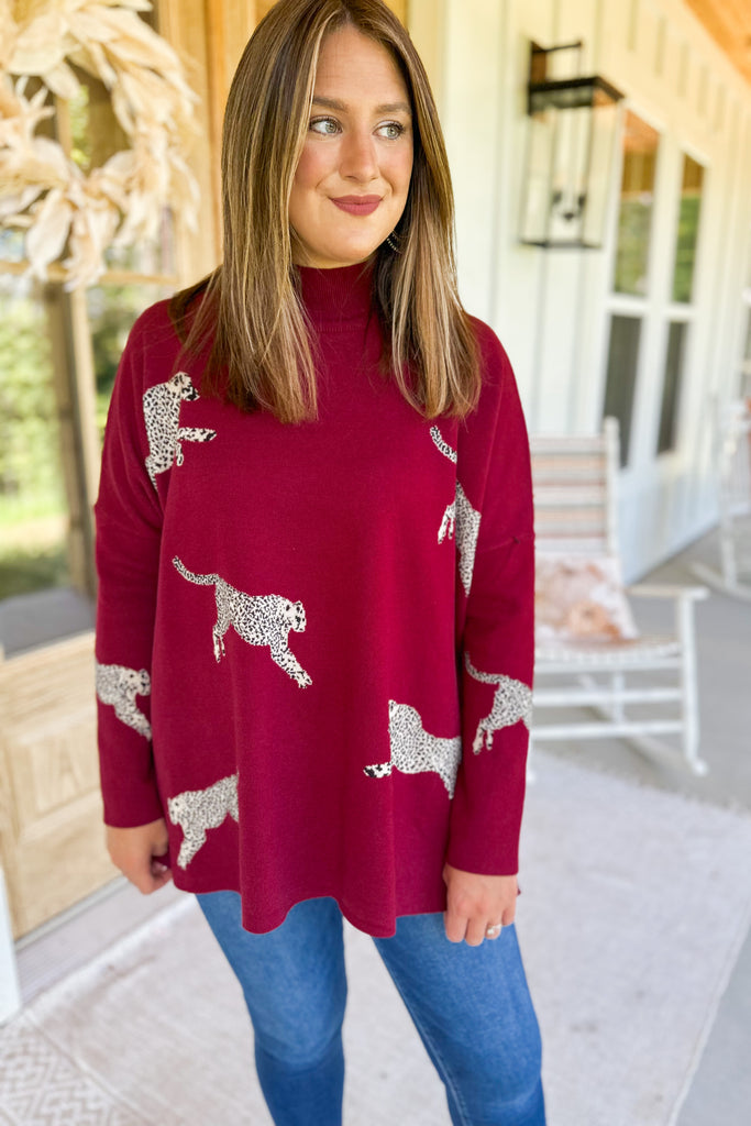 Lola Mock Neck Long Sleeve Animal Print Sweater - Be You Boutique
