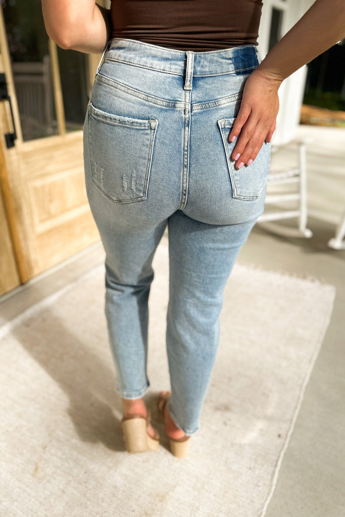 Risen Carly High Rise Distressed Mom Jeans - Be You Boutique