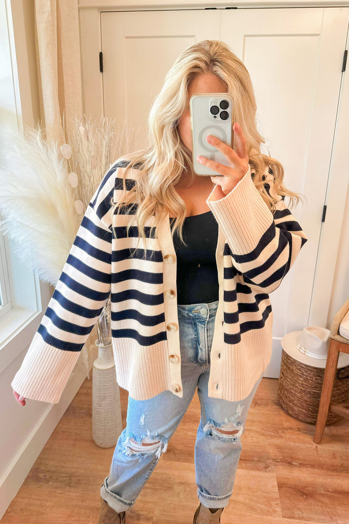 Alfred Striped Oversized Button Front Cardigan - Be You Boutique