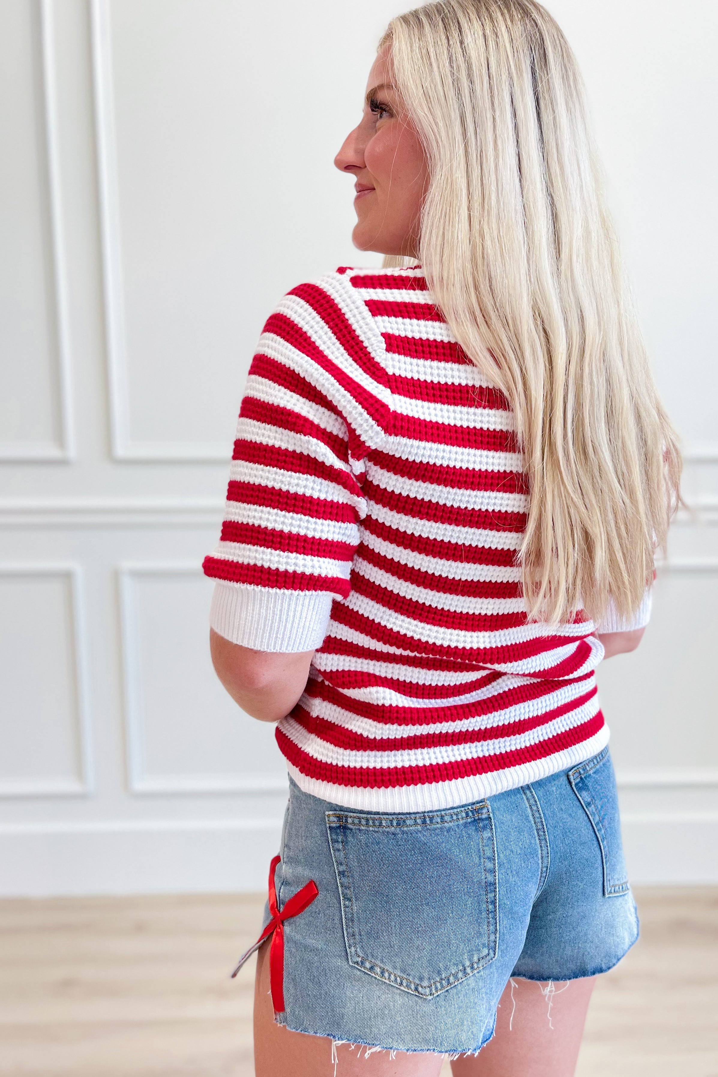 Kaelynn Striped Short Sleeve Sweater Top - Be You Boutique