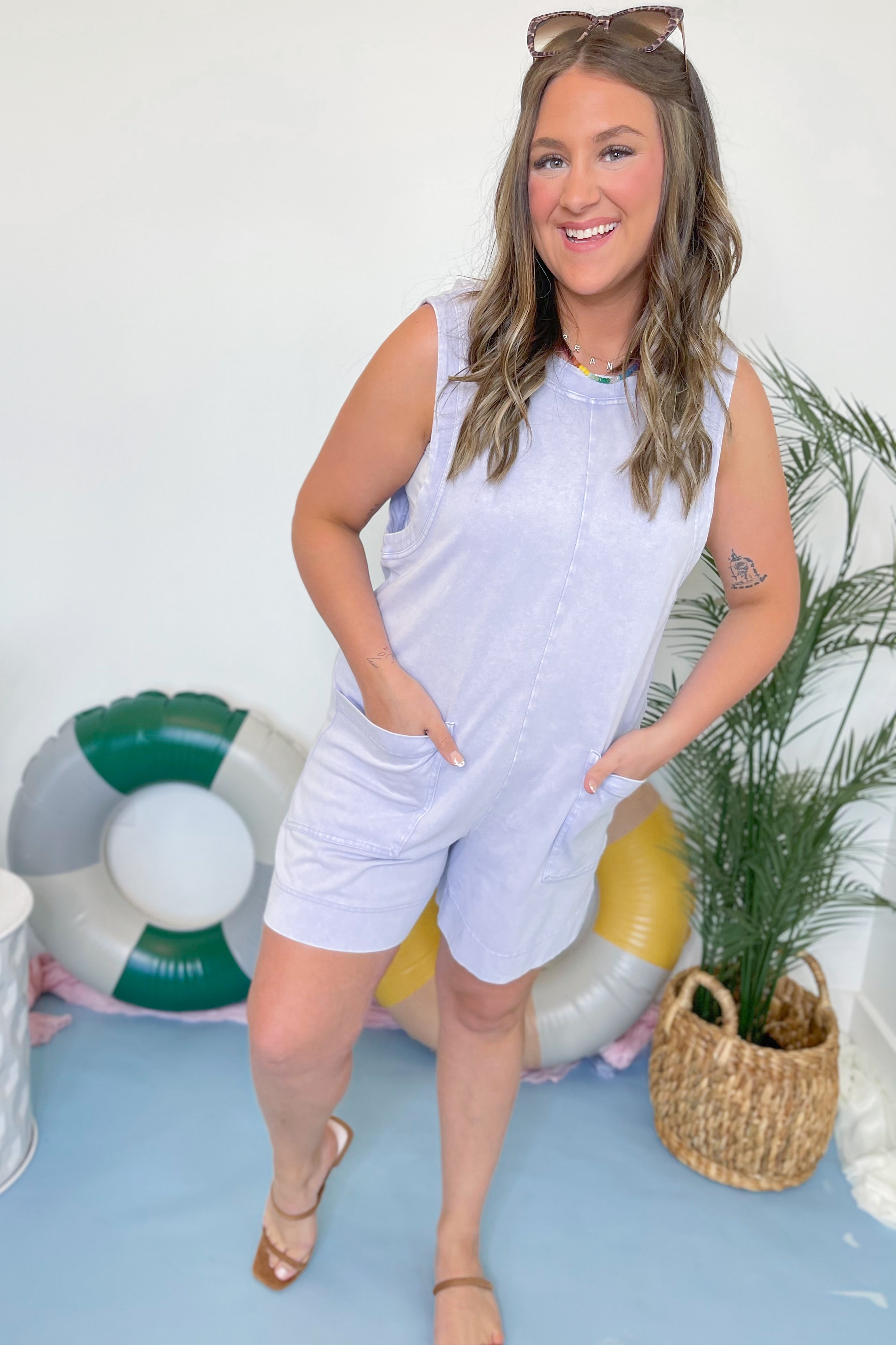 Savannah Sleeveless Front Pocket Romper - Be You Boutique