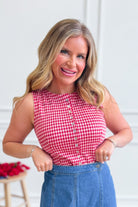 Mary Gingham Printed Top by EE:SOME, a stylish 110 dressy top with a classic gingham pattern and feminine design.