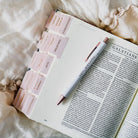 HOSANNA REVIVAL Blush Bible Tabs, 218 decorative paper tabs for Bible marking and organization.