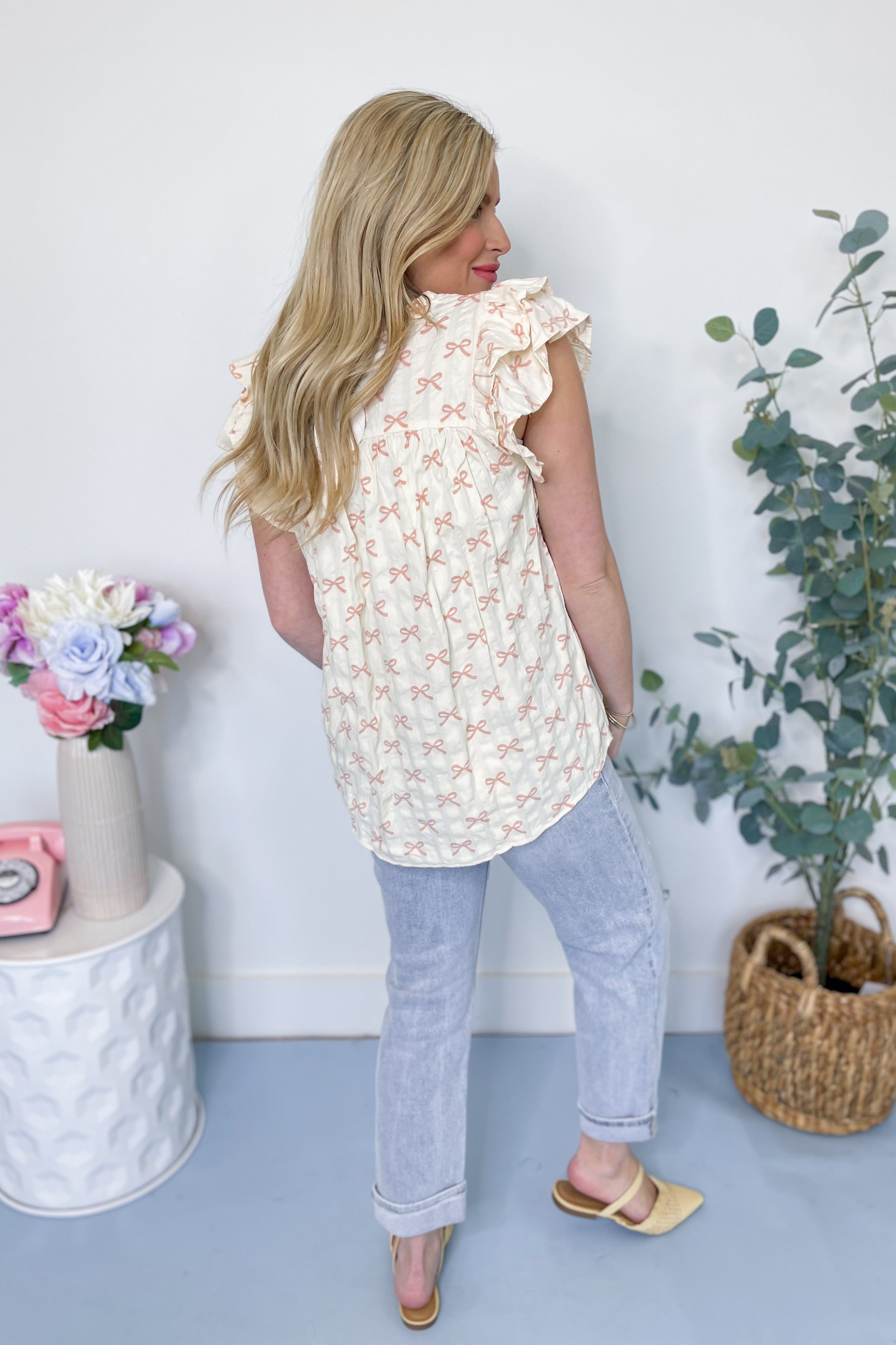 Josie Ribbon Printed Ruffle Sleeve Top - Be You Boutique