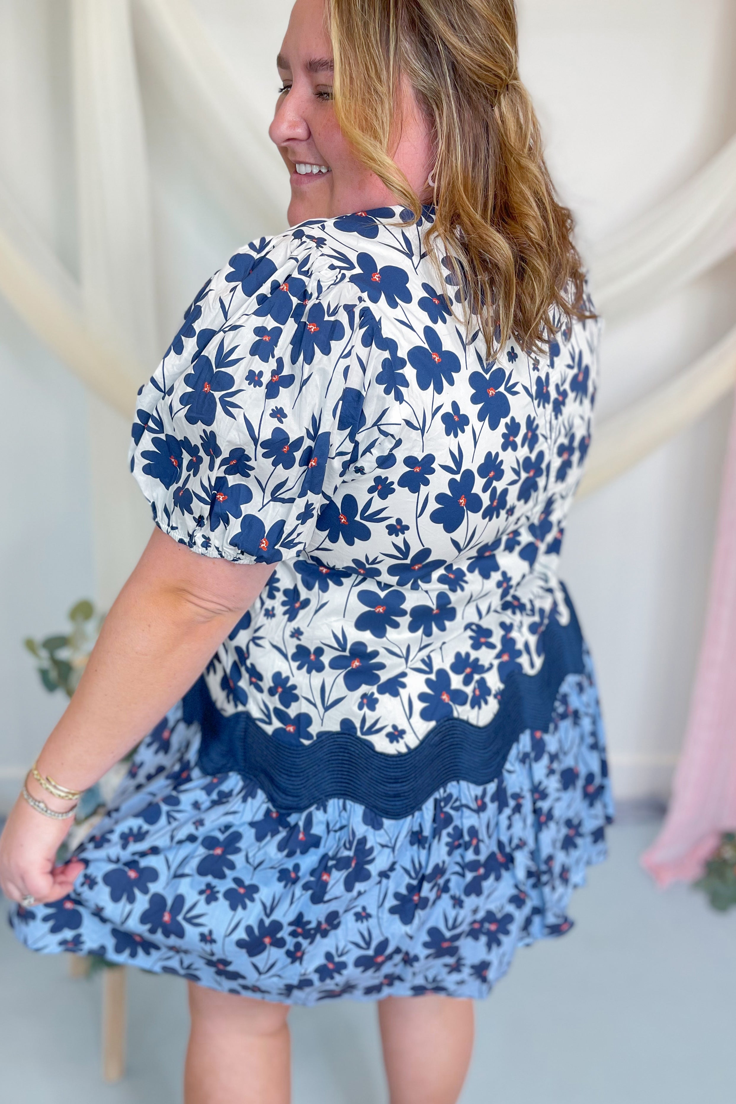 Lena Floral Ric Rac Trim Short Sleeve Dress - Be You Boutique
