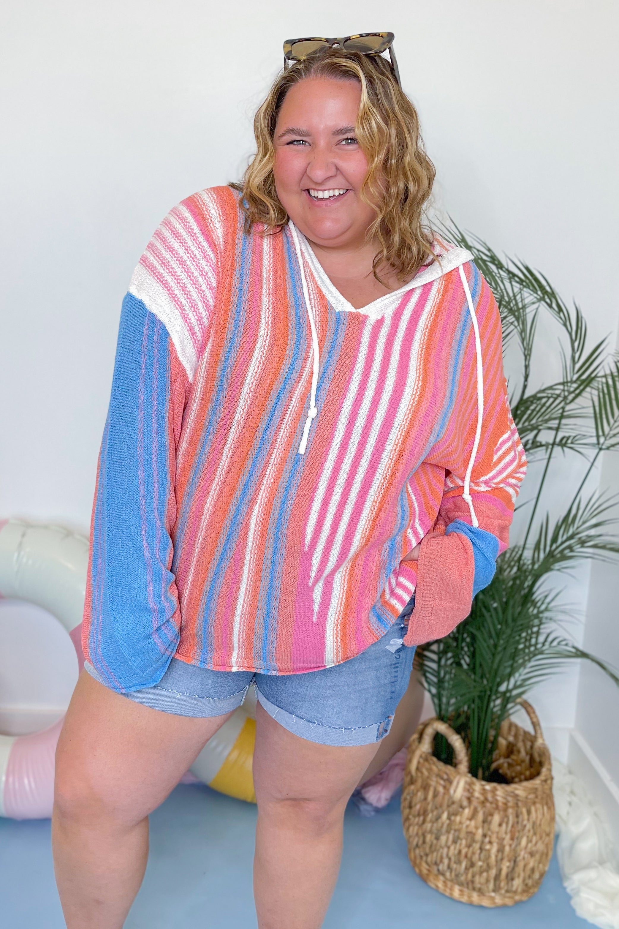 Lucy Striped Knit Hooded Pullover - Be You Boutique