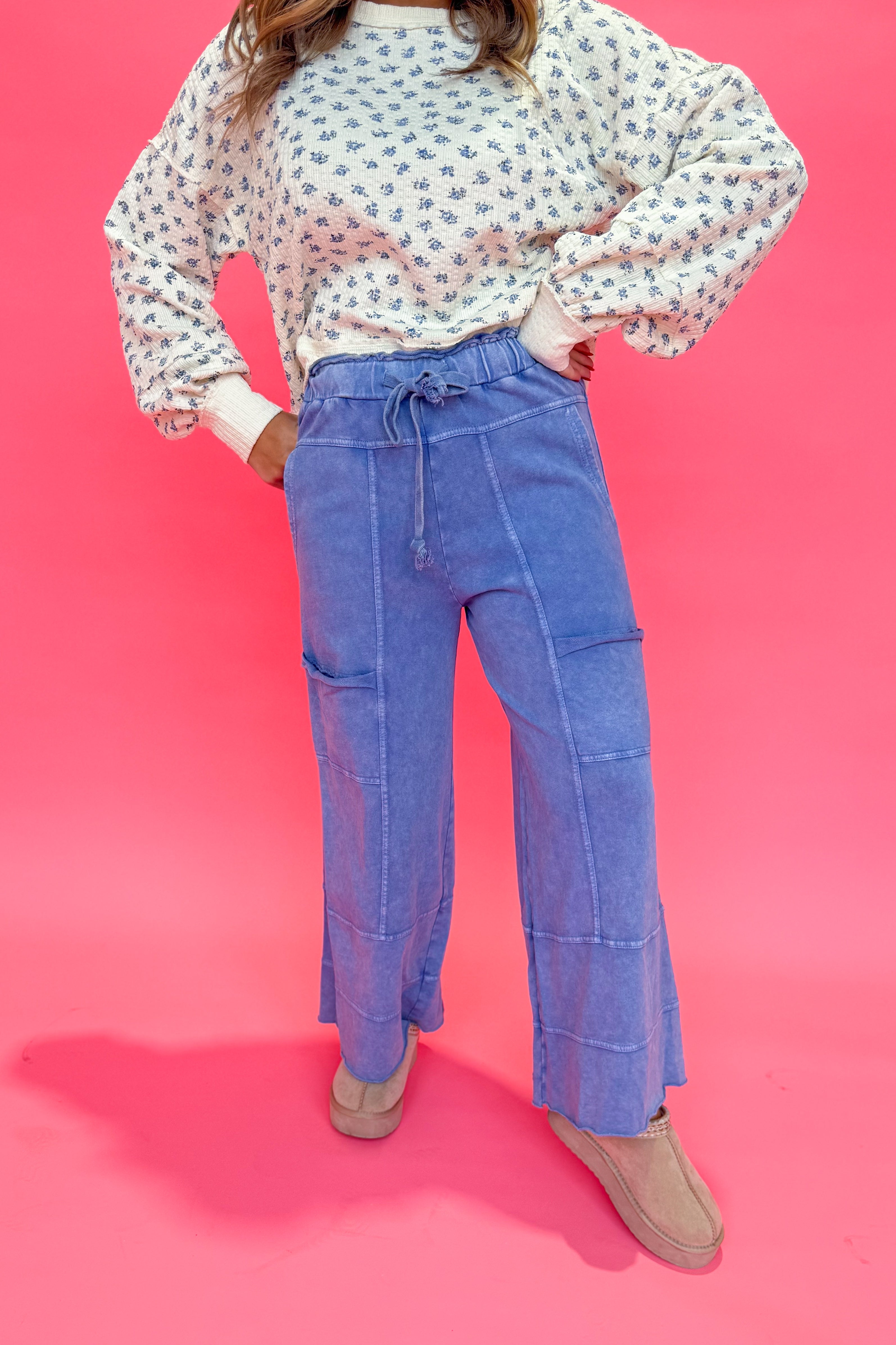 Bradley Mineral Washed Terry Knit Wide Leg Pants - Be You Boutique