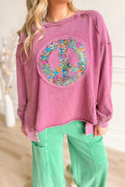 Binny Mineral Washed Peace Sign Pullover - Be You Boutique