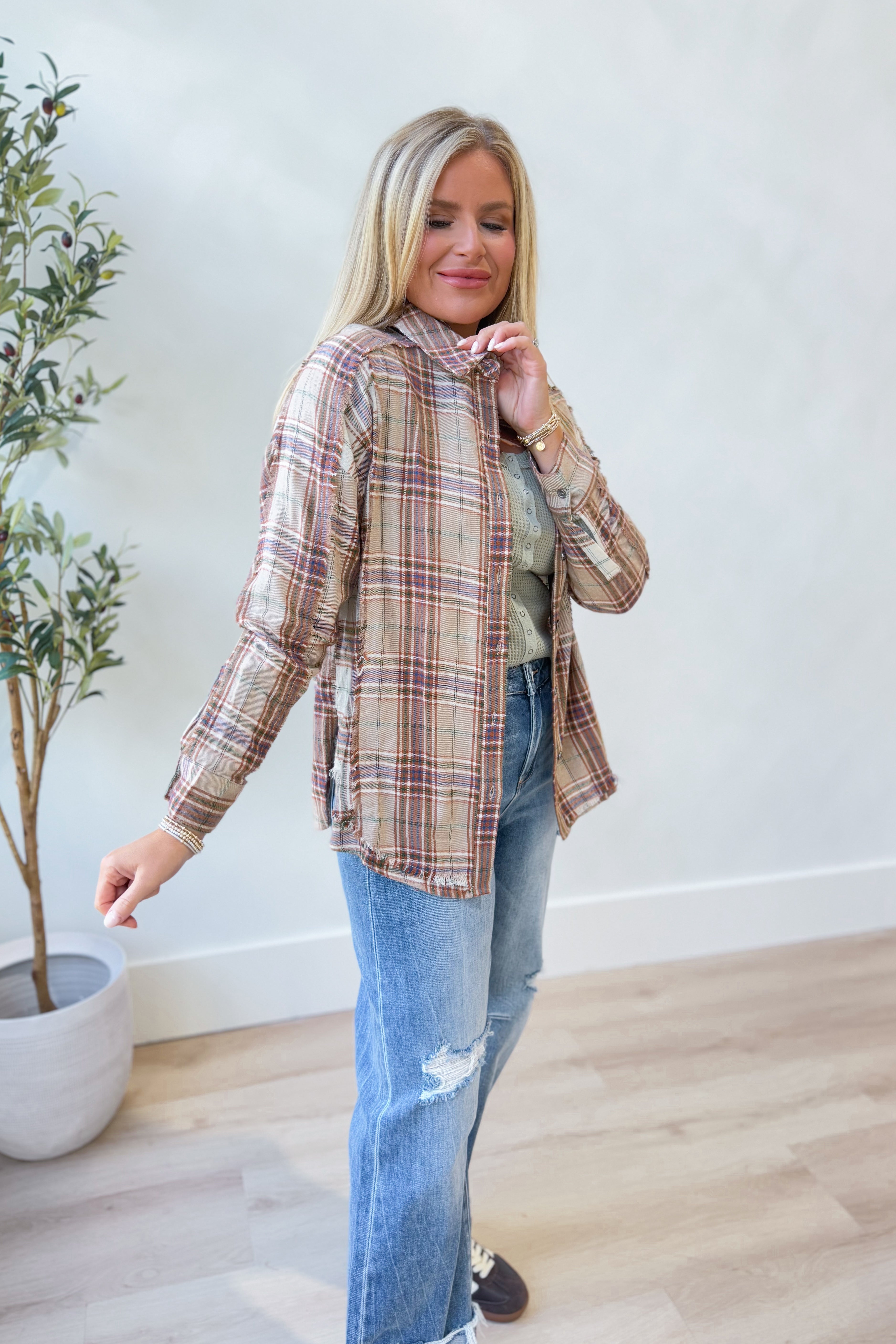 Simpson Plaid Button Down Flannel - Be You Boutique