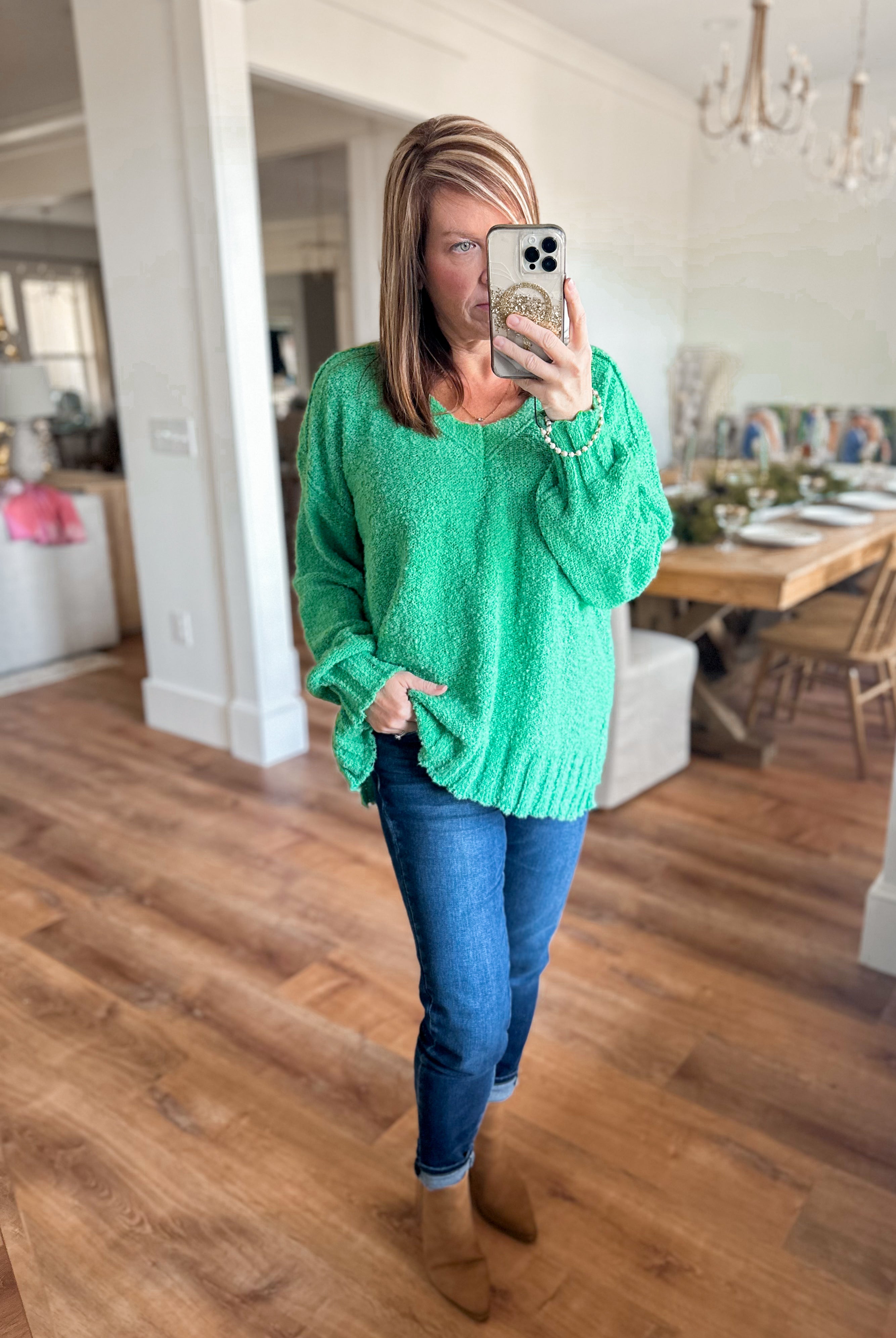 Penney Popcorn Textured V Neck Knit Pullover - Be You Boutique