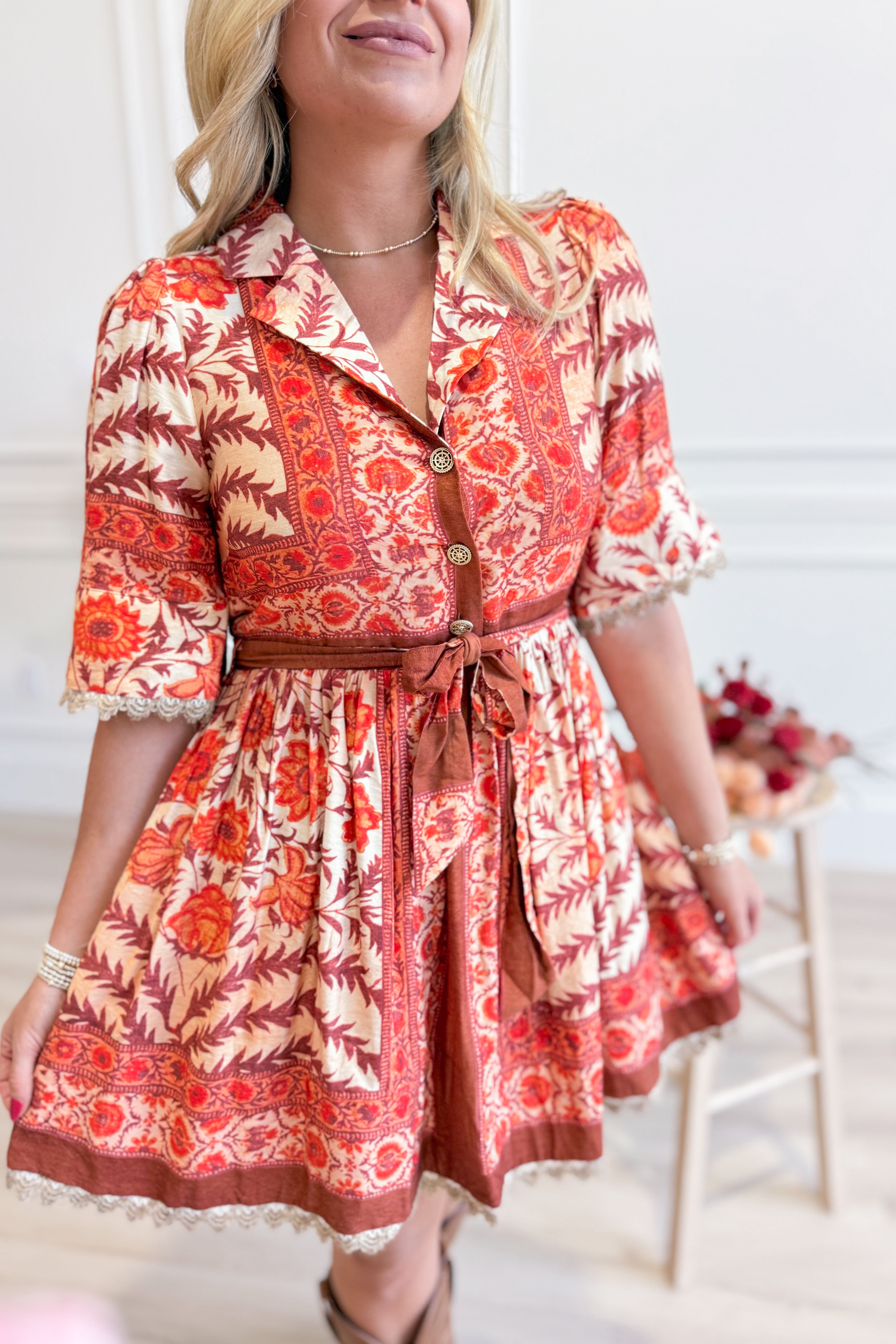 Caroline Botanical Print Puff Sleeve Dress - Be You Boutique