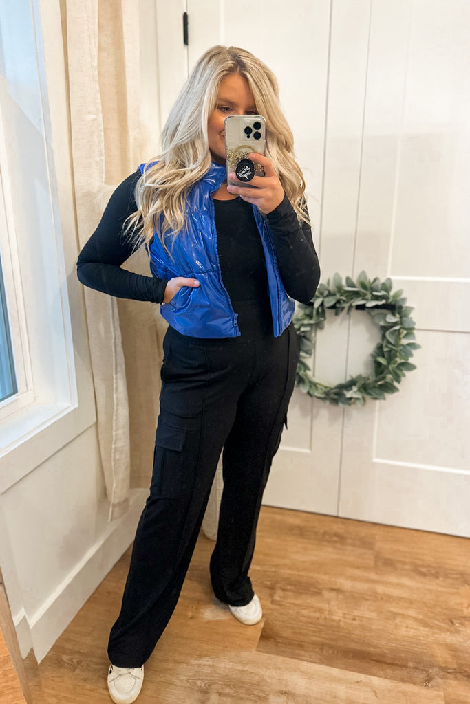Buster Shiny Gloss Quilted Puffer Crop Vest - Be You Boutique