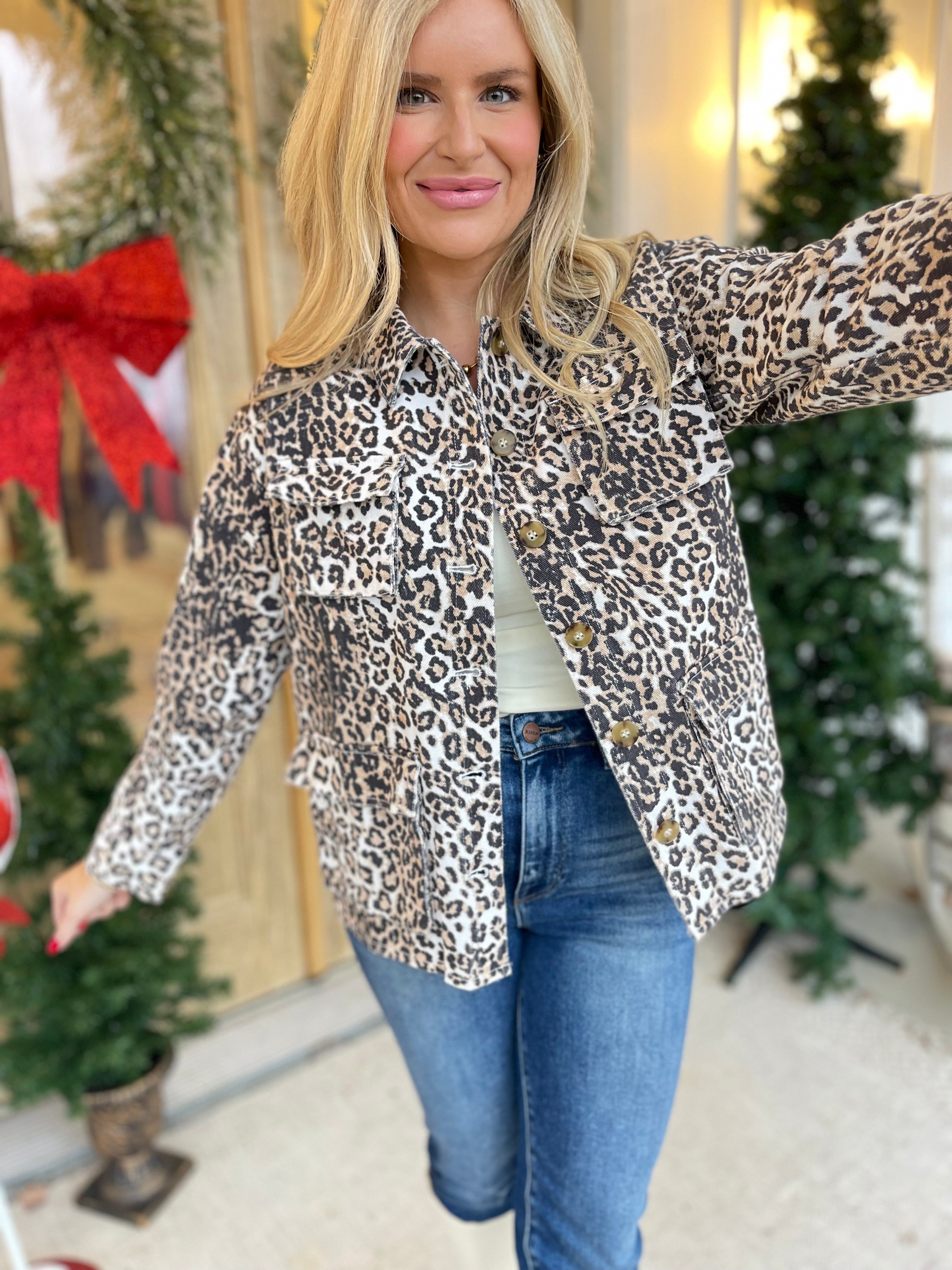 Fancy Animal Print Denim Long Sleeve Jacket - Be You Boutique