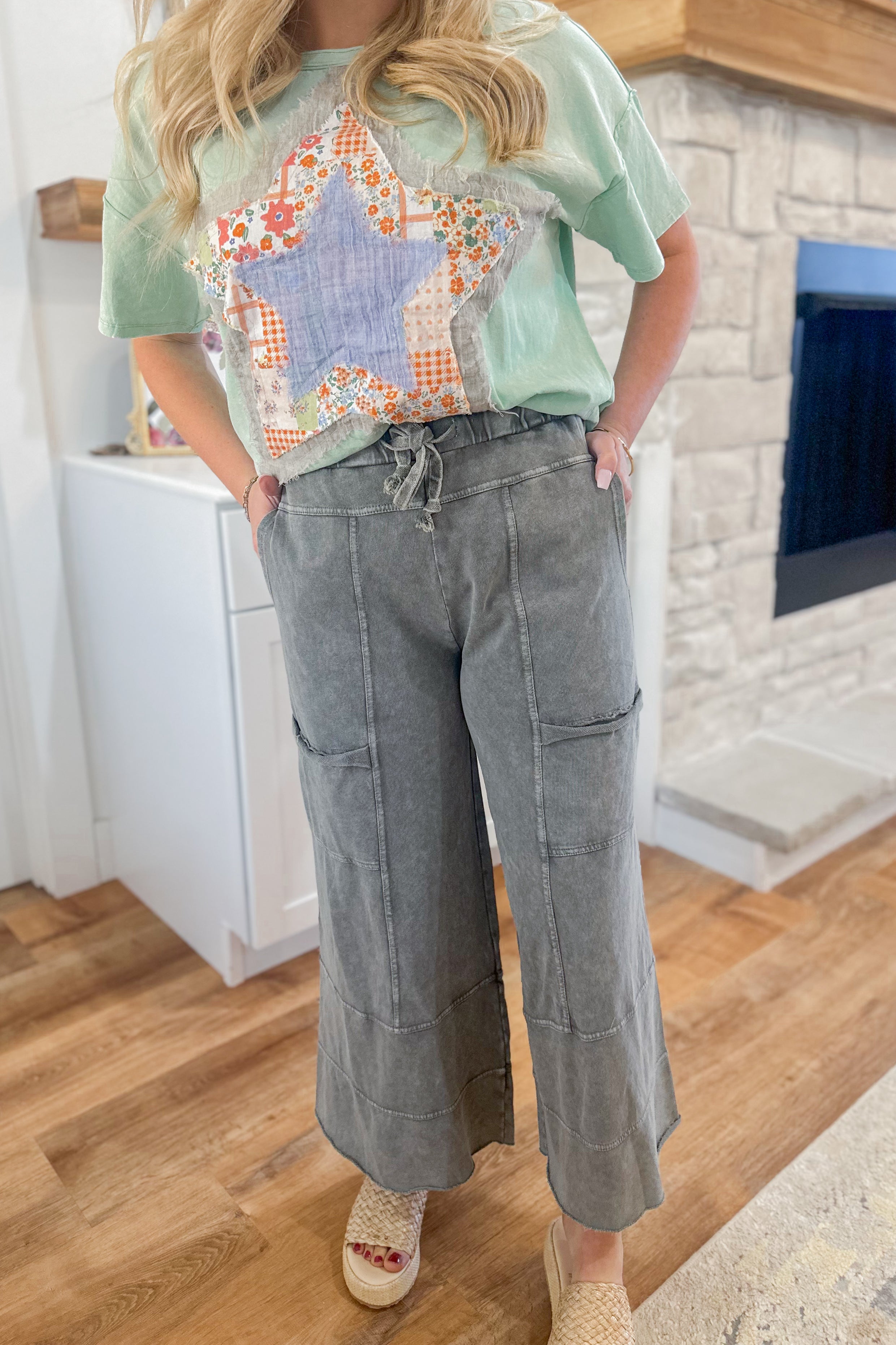 Bradley Mineral Washed Terry Knit Wide Leg Pants - Be You Boutique