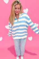 Lynette Striped Quarter Zip Pullover - Be You Boutique