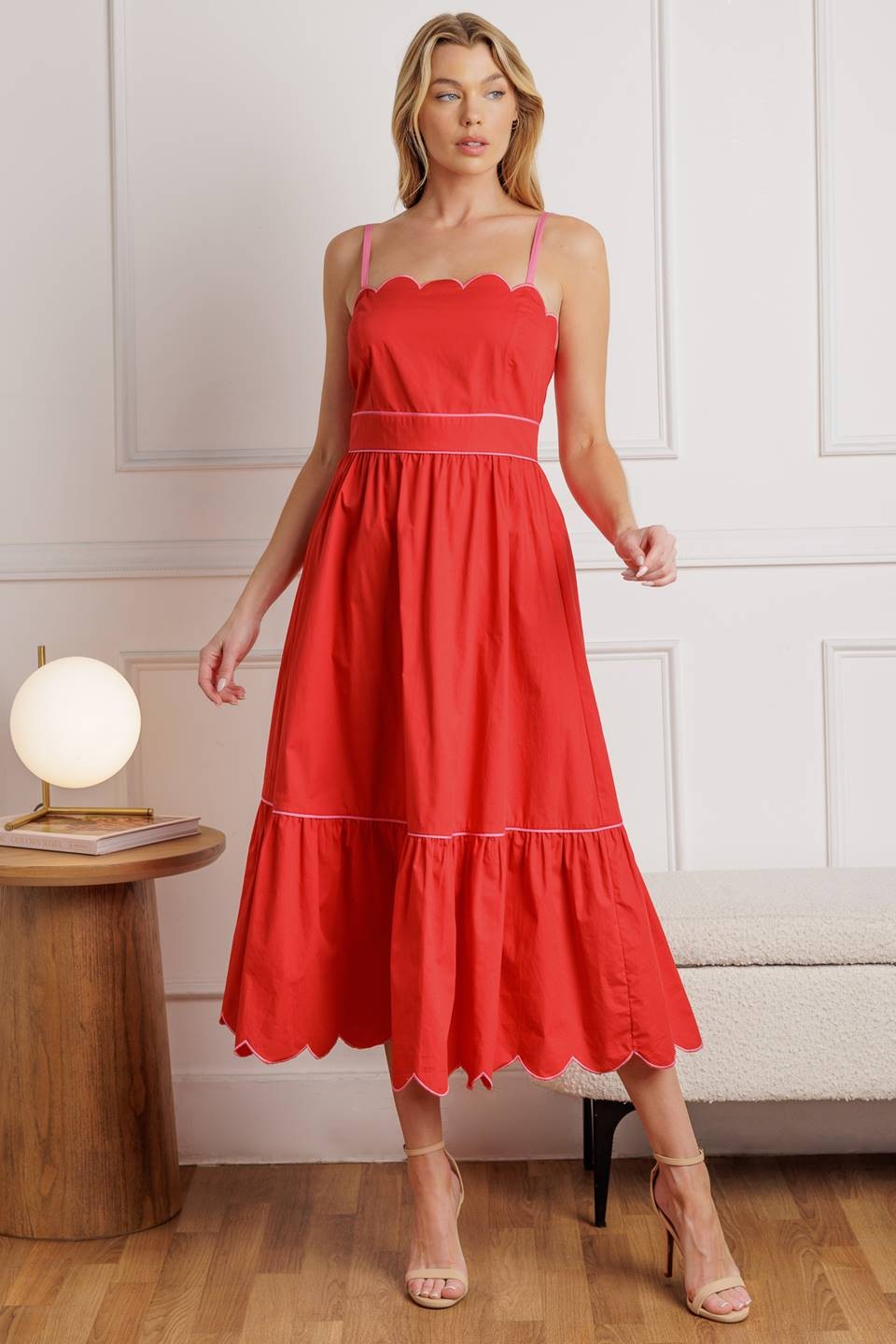 Cori Scallop Trim Midi Dress - Be You Boutique