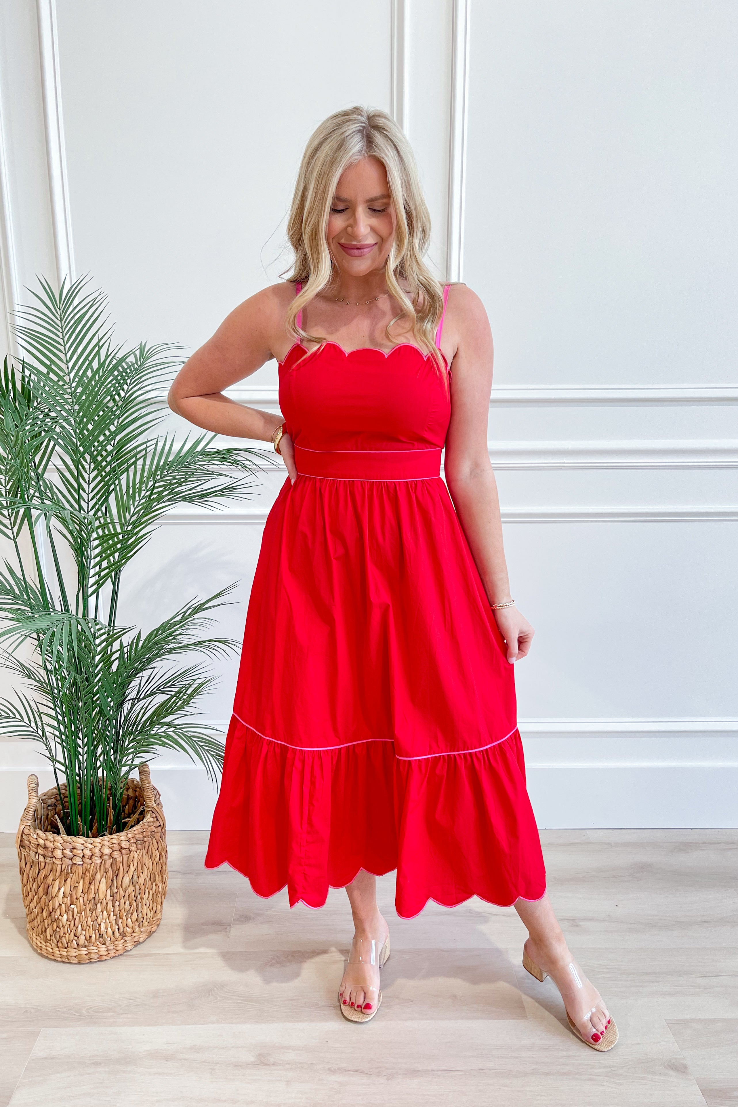 Cori Scallop Trim Midi Dress - Be You Boutique
