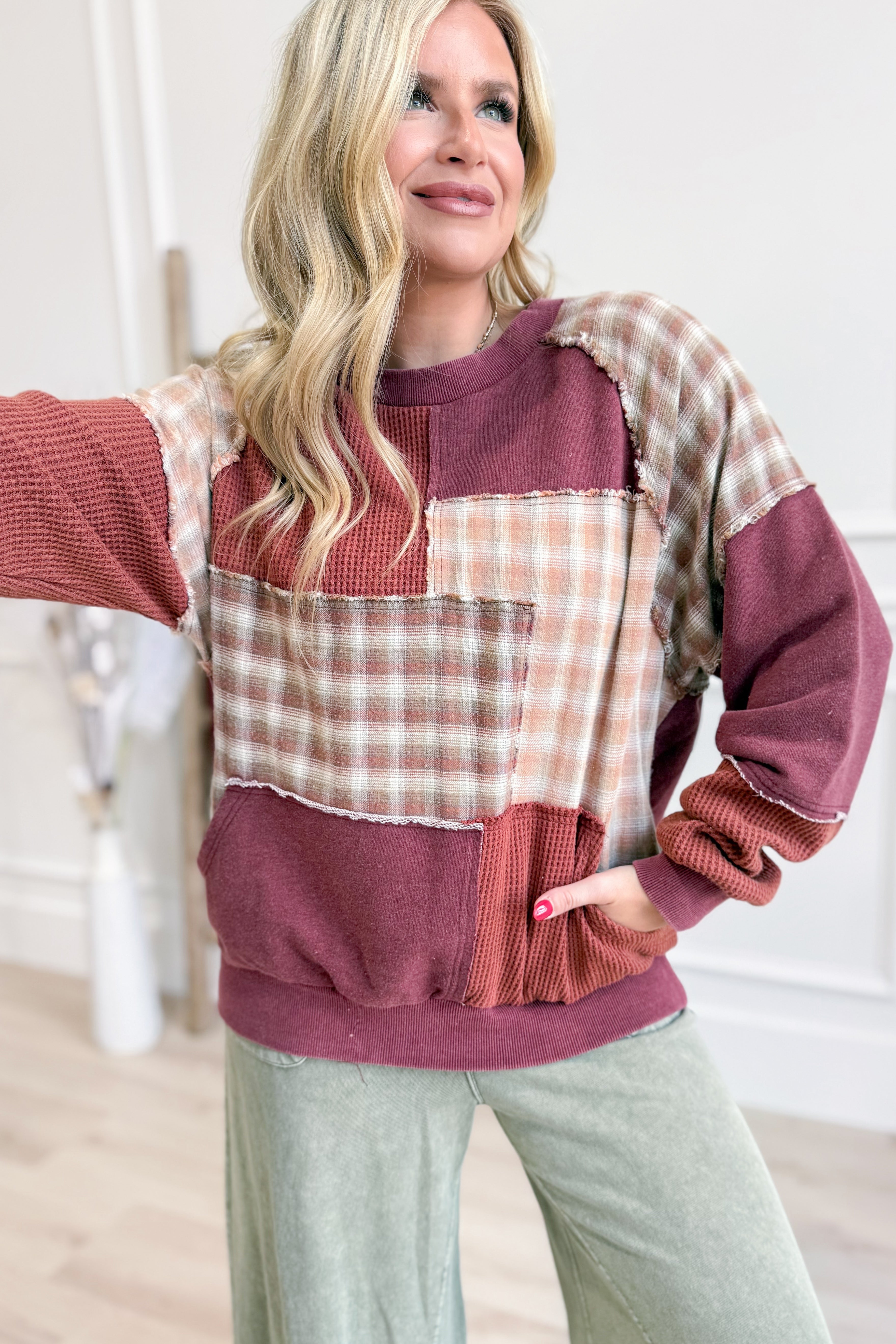 Linda Plaid Patchwork Long Sleeve - Be You Boutique