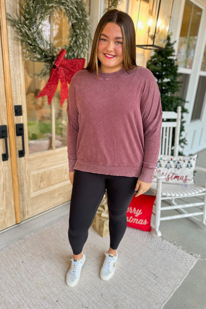 Joey Long Sleeve Mineral Wash Terry Pullover - Be You Boutique