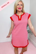 Cynthia Striped V Neck Contrast Dress - Be You Boutique