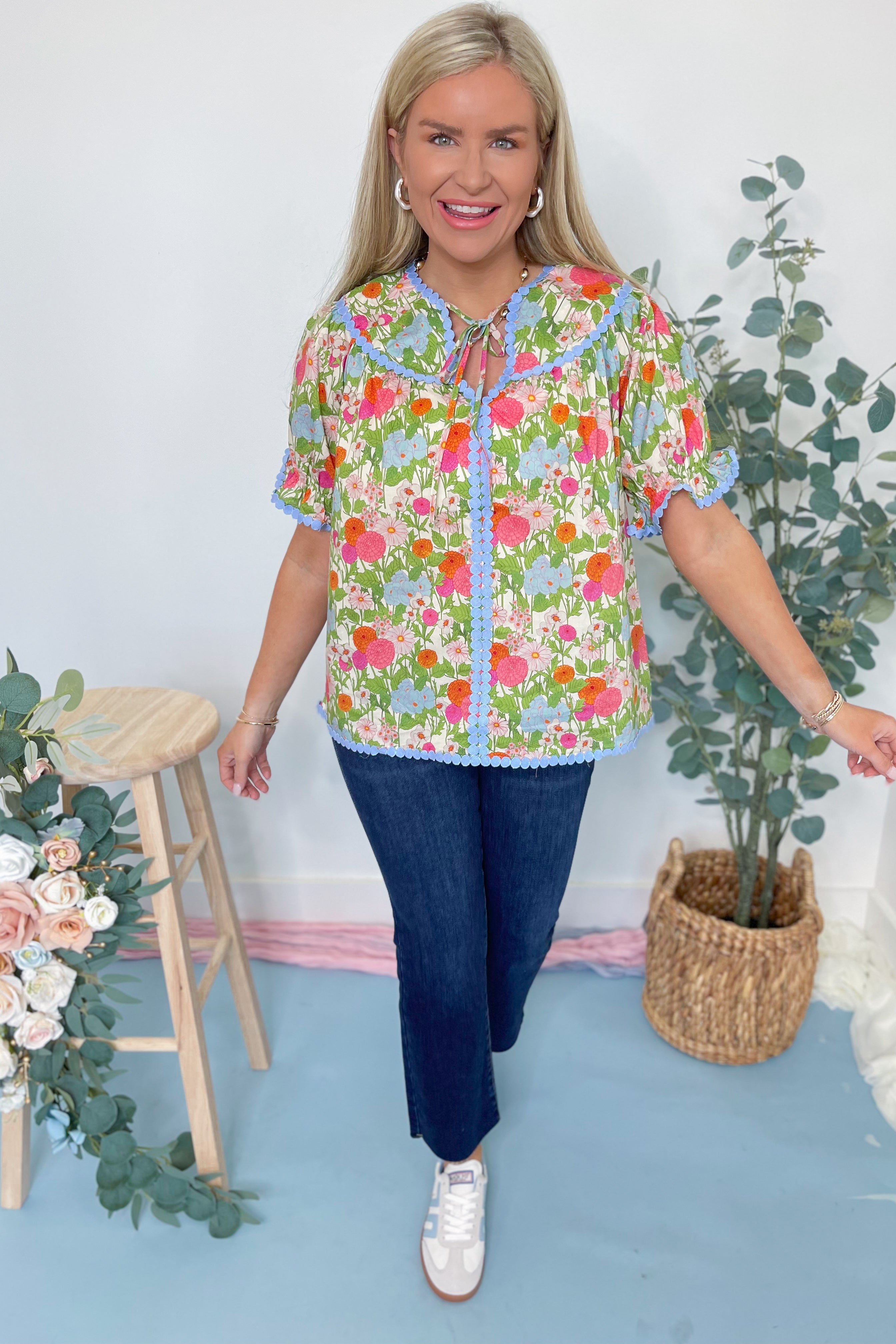 Kinlee Floral Medallion Puff Sleeve Top - Be You Boutique