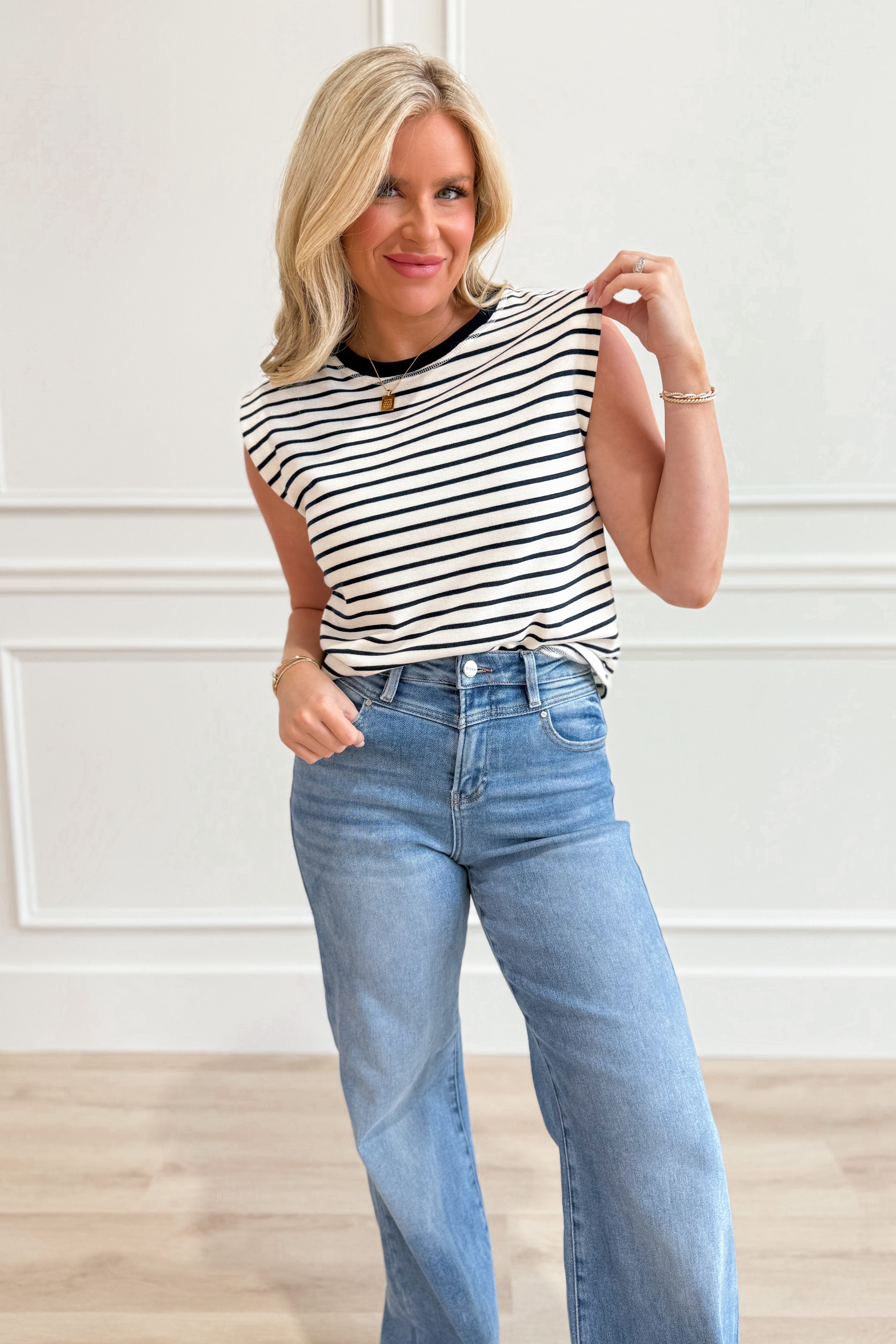 Navy Striped Sleeveless Top - Be You Boutique