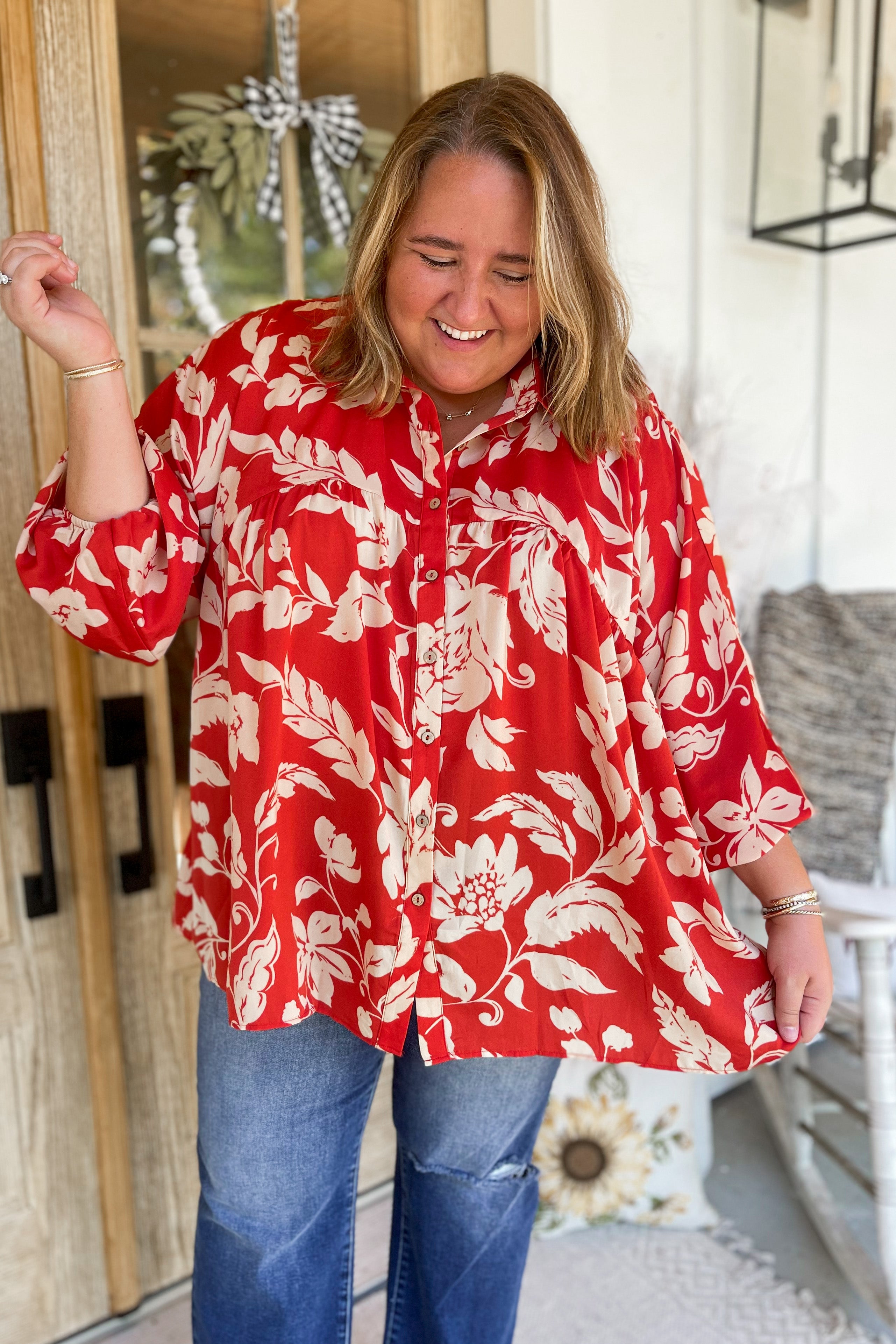 Gentry Printed Mirabelle Satin Long Sleeve Blouse [S-3X] - Be You Boutique
