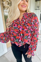 William Printed Floral Long Sleeve V Neck Top - Be You Boutique