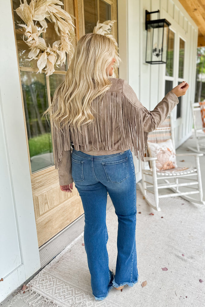 River Long Sleeve Faux Suede Fringe Jacket - Be You Boutique