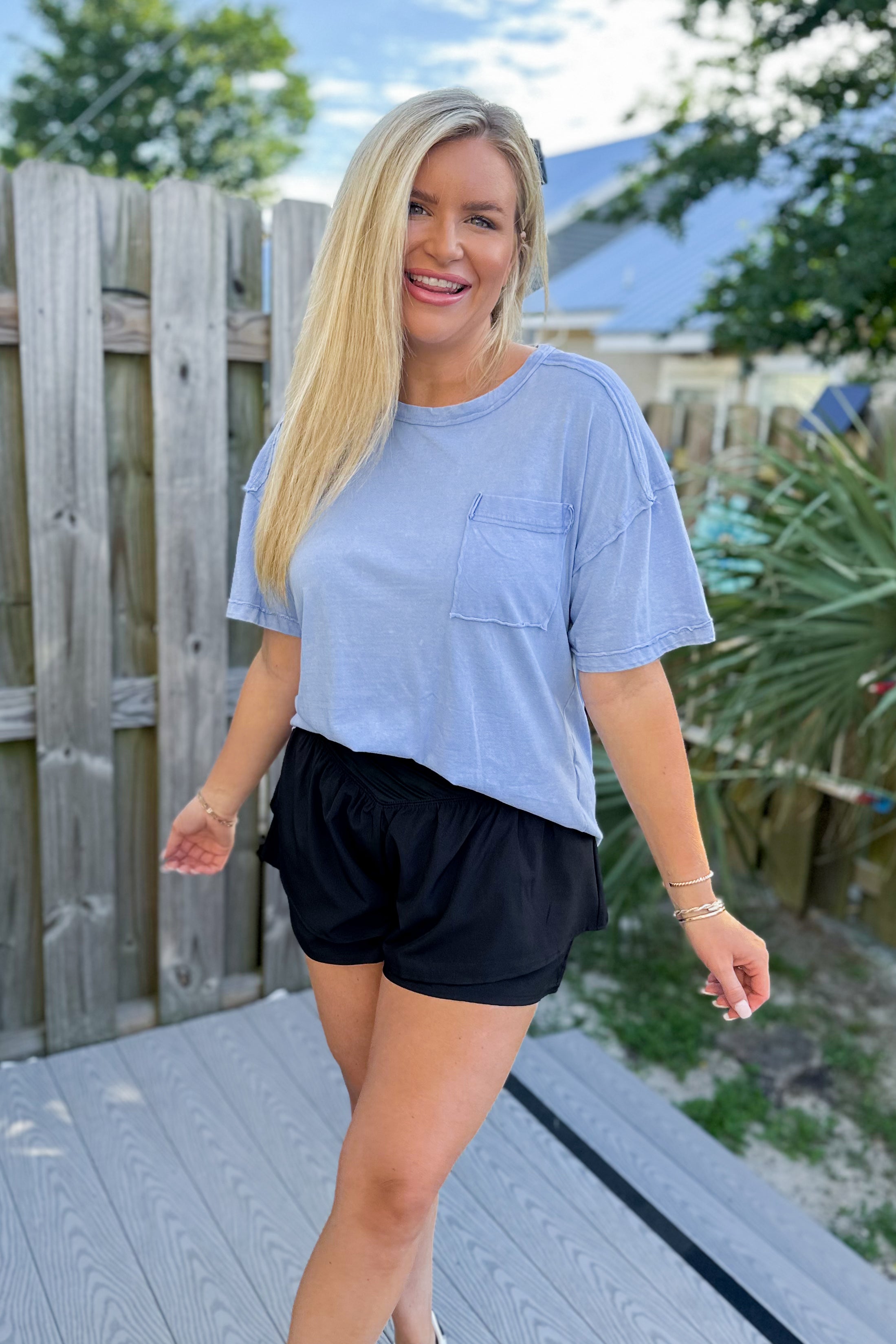 Clara Short Sleeve Washed Knit Pocket Tee - Be You Boutique