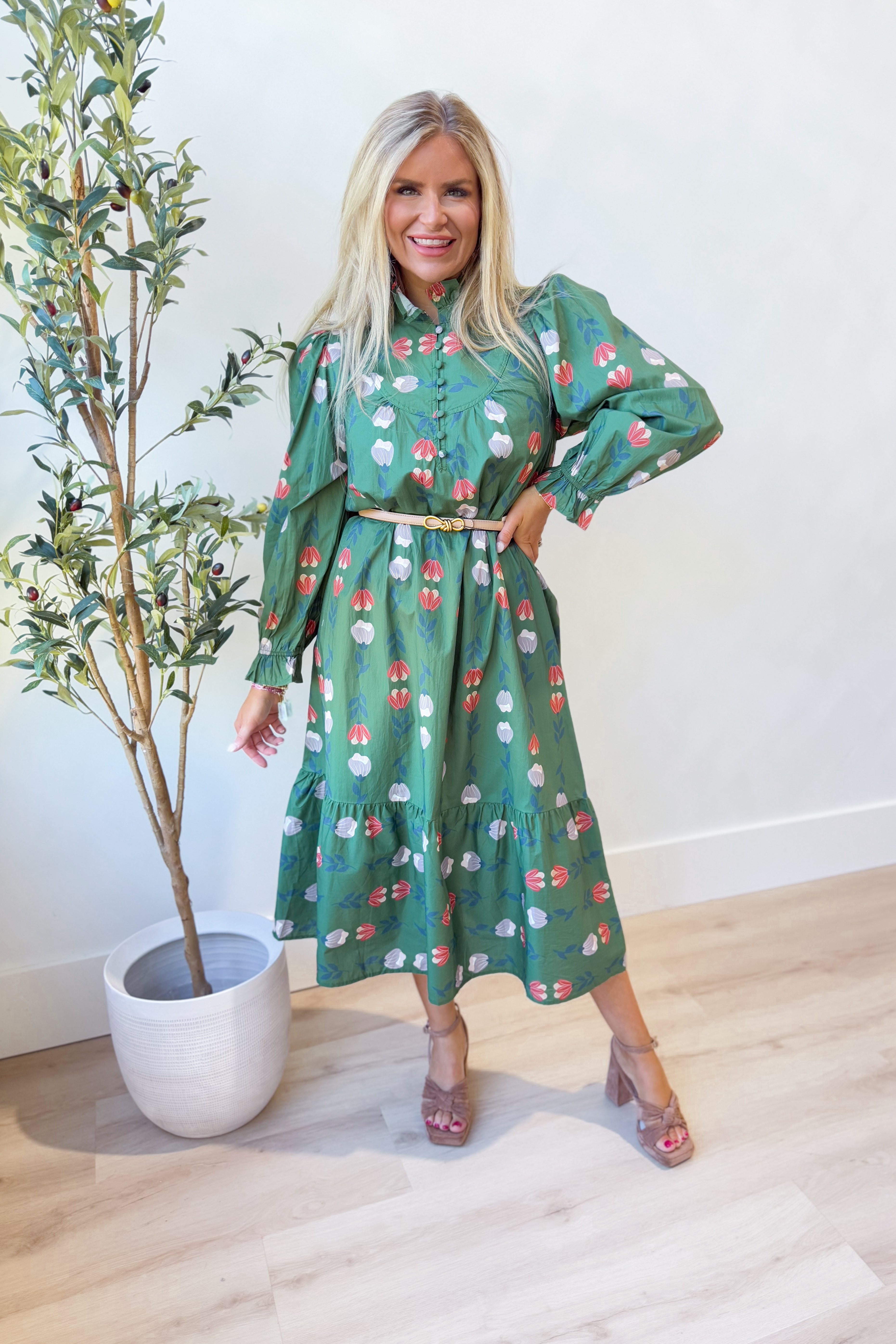 Lori Ruffle Trim Midi Dress - Be You Boutique