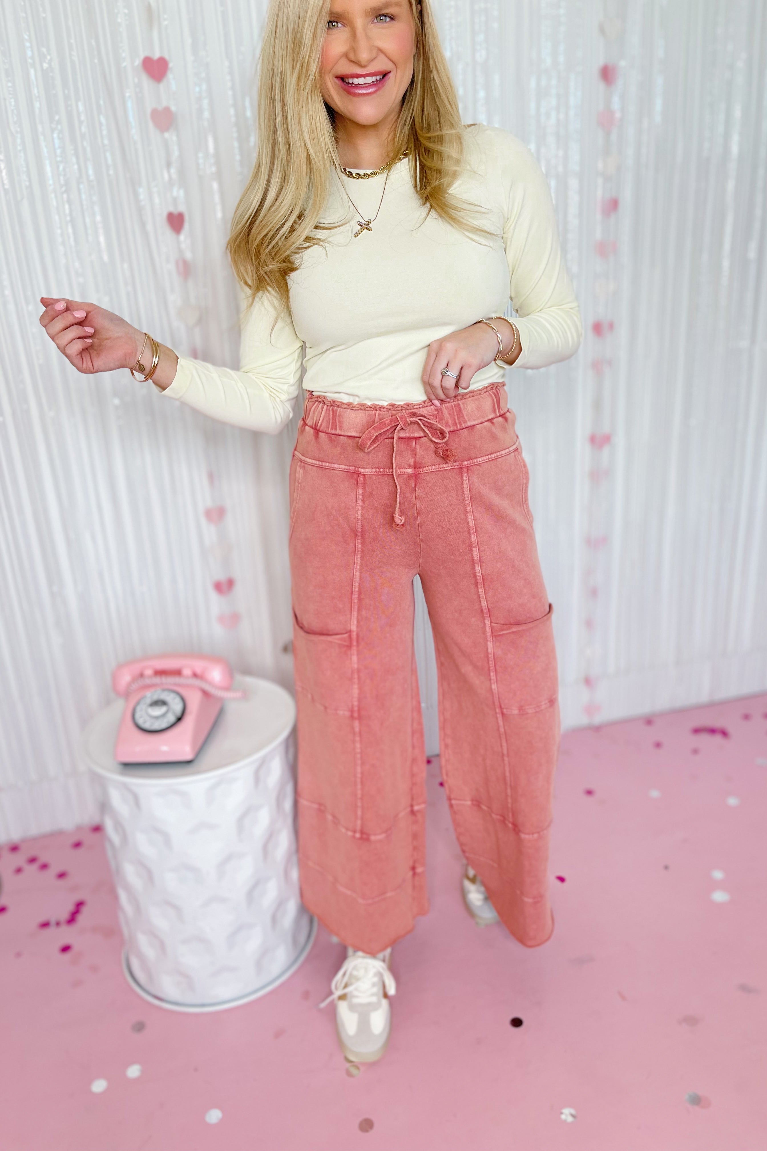 Bradley Mineral Washed Terry Knit Wide Leg Pants - Be You Boutique